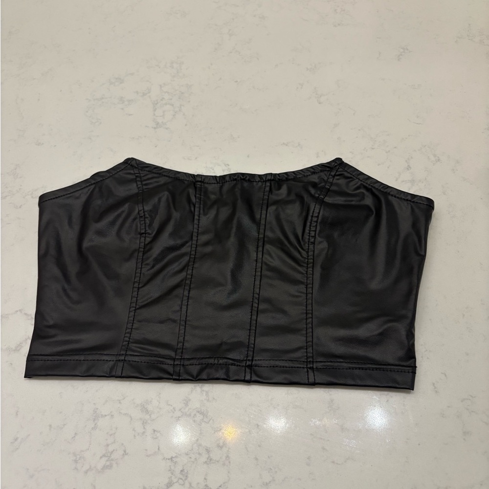 Black Faux Leather Bustier Top